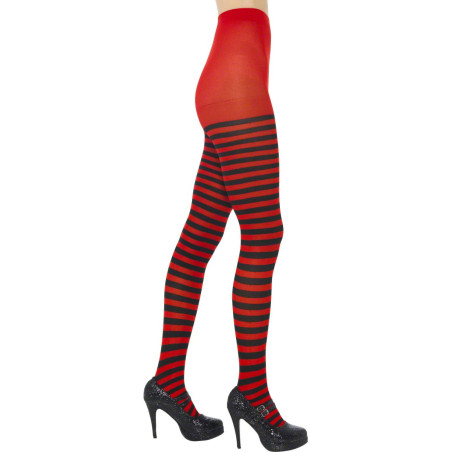 Collants rayés noirs et rouges femme