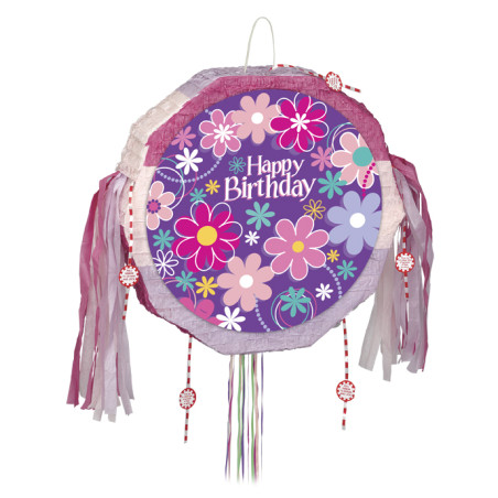 Piñata Happy Birthday fleurs 45 cm