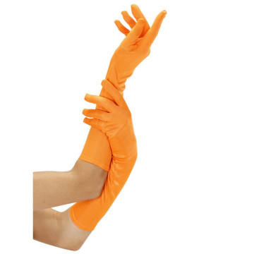 Gants longs oranges fluo adulte