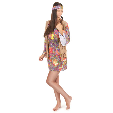 Déguisement hippie rouge et violet femme