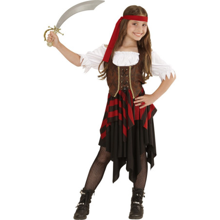 Déguisement pirate corset marron et noir fille