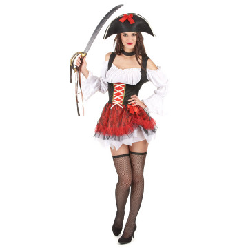 Déguisement pirate sexy blanc et rouge femme