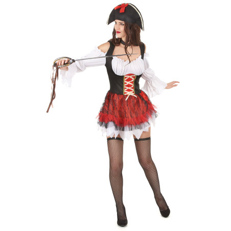 Déguisement pirate sexy blanc et rouge femme