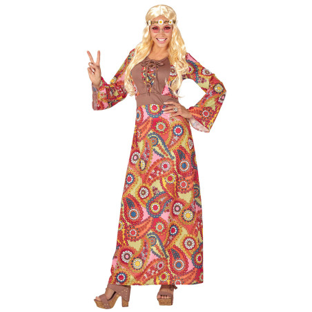 Déguisement robe longue hippie multicolore femme