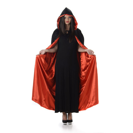 Cape à capuche rouge et noire Halloween adulte