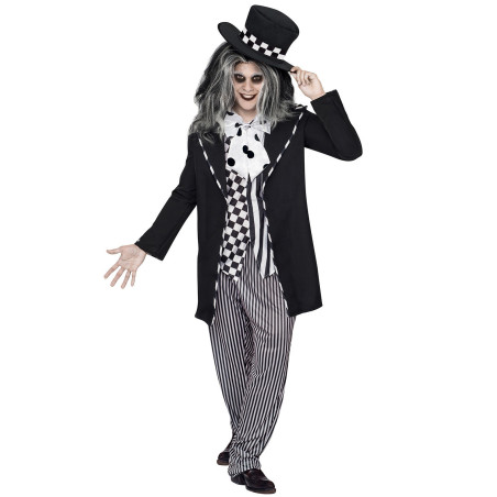 Chapelier fou conte de fée Halloween noir-blanc homme