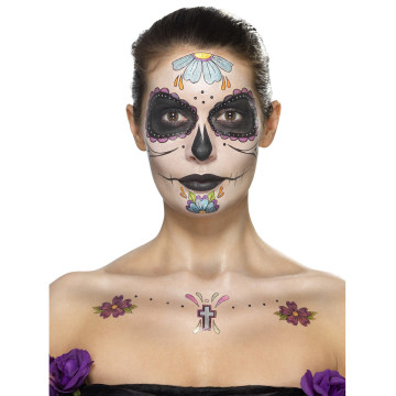 Kit maquillage fleurs bleues femme Dia de los muertos