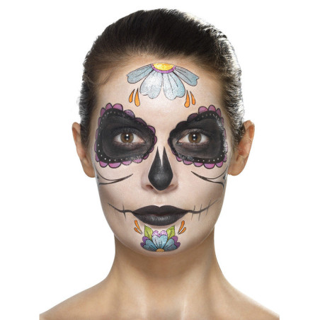 Kit maquillage fleurs bleues femme Dia de los muertos