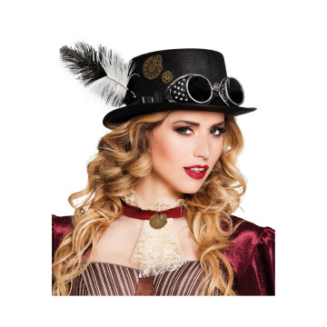 Chapeau rouages et plumes adulte Steampunk