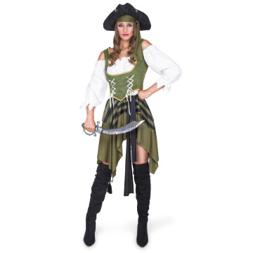 Déguisement Pirate flibustière vert femme