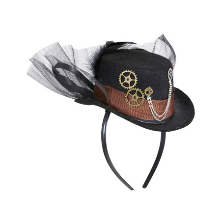 Chapeau avec voile noir adulte Steampunk