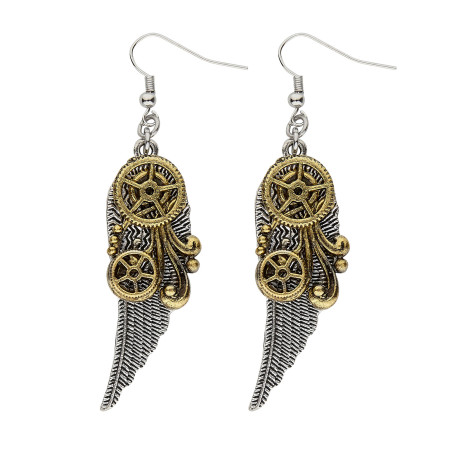 Boucles d'oreilles rouages et plumes adulte Steampunk