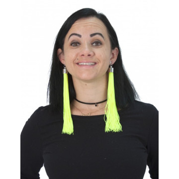 Boucles d'oreilles franges jaunes fluo adulte