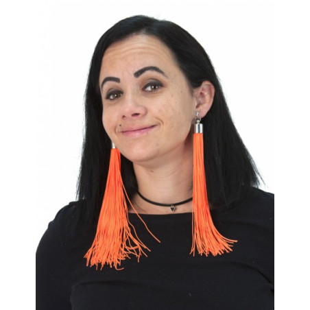 Boucles d'oreilles franges orange fluo adulte