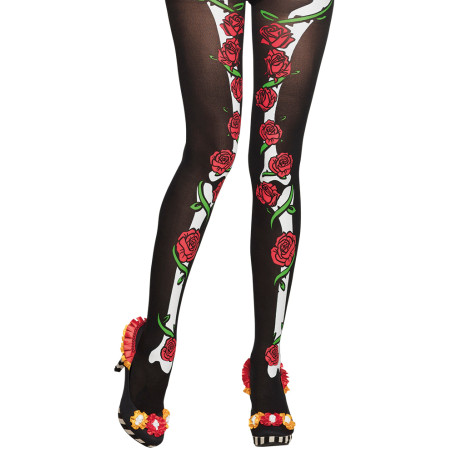 Collants noirs sexy femme Dia de los muertos