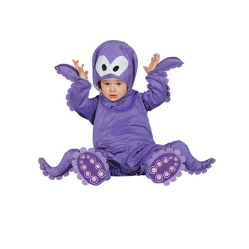 Déguisement combinaison avec capuche poulpe violet bébé