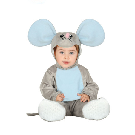 Déguisement combinaison avec capuche souris grise bébé