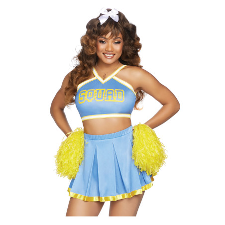 Déguisement luxe pompom girl bleu ciel femme