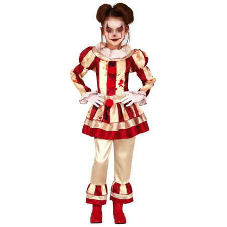 Déguisement clown terrifiante rouge et blanc fille