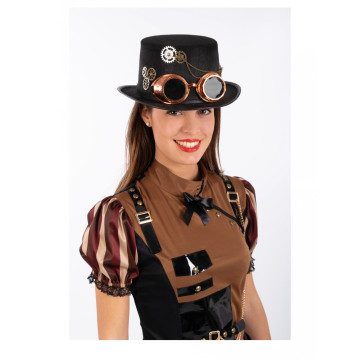 Chapeau haut de forme steampunk en feutre avec lunettes adulte