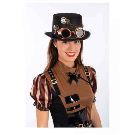 Chapeau haut de forme steampunk en feutre avec lunettes adulte