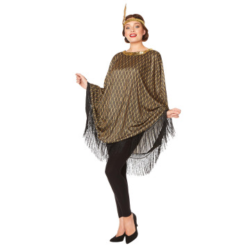 Déguisement poncho charleston doré femme