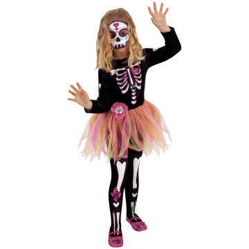 Déguisement Miss Dia de los Muertos avec masque et collants fille