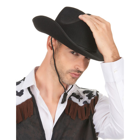 Chapeau cowboy noir adulte avec cordelette