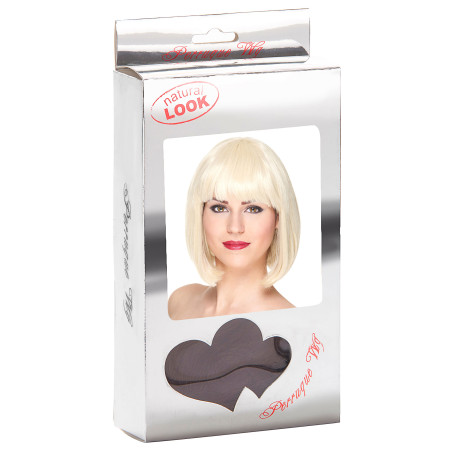 Perruque luxe blonde carré court avec frange femme