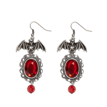 Boucles d'oreilles chauve souris gothique rouge femme Halloween