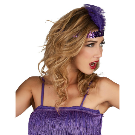 Bandeau charleston à sequins et plume violette femme