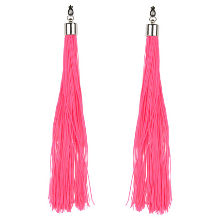 Boucles d'oreilles franges rose fluo adulte