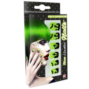 Pack de 12 faux ongles fluo vert