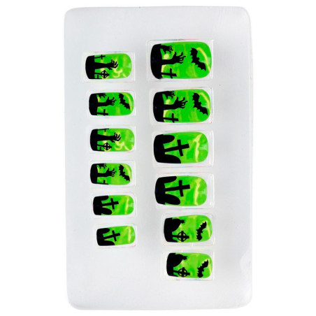 Pack de 12 faux ongles fluo vert