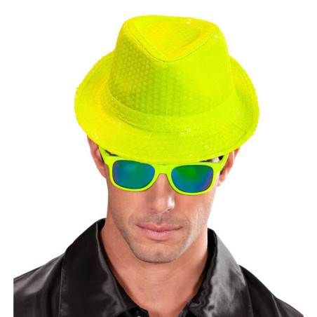 Chapeau jaune fluo sequins