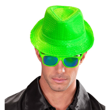 Chapeau sequins vert fluo