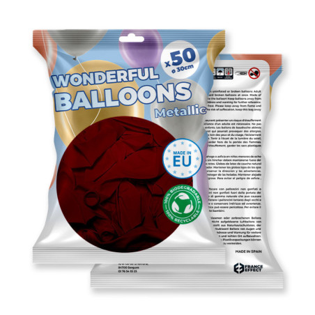 pack 50 ballons métal bordeaux