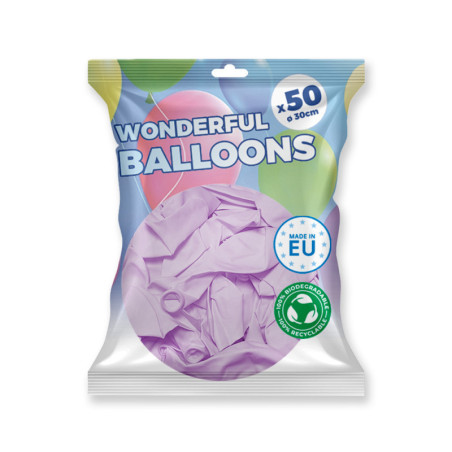 Pack 50 ballons violet pastel