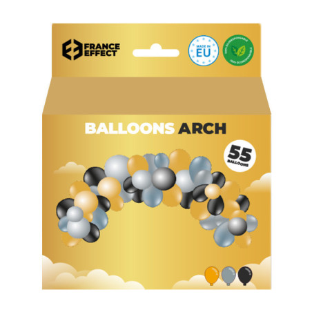 Pack arche de 55 ballons doré argent et noir